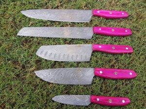 Pink Wood Handle Chef Set