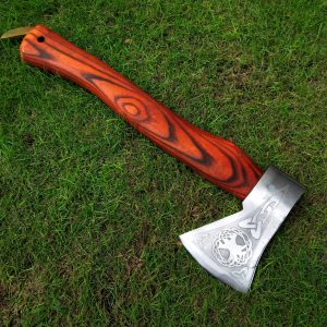 Red Globle Engraved Head Axe with Beautiful Ash Wood Handle