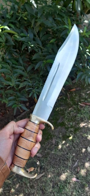 High Carbon Blade Bowie with Olive Wood Handle and Brass Gaurds