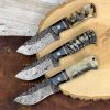 II-14 Damascus Hunting Skinning Knife with Ram Horn Handle