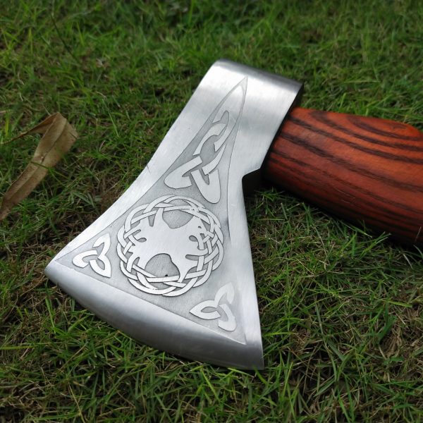 Red Globle Engraved Head Axe with Beautiful Ash Wood Handle