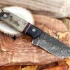 II-14 Damascus Hunting Skinning Knife with Ram Horn Handle