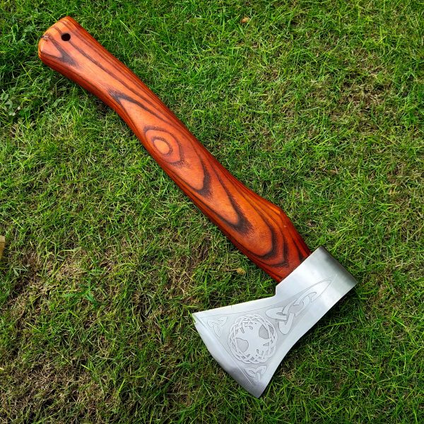 Red Globle Engraved Head Axe with Beautiful Ash Wood Handle