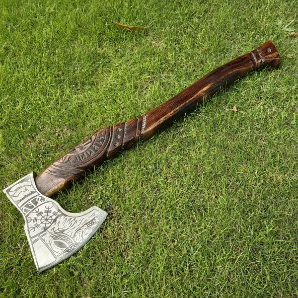 Beautiful Viking Axe with Hand Engraved Rose Wood Handle