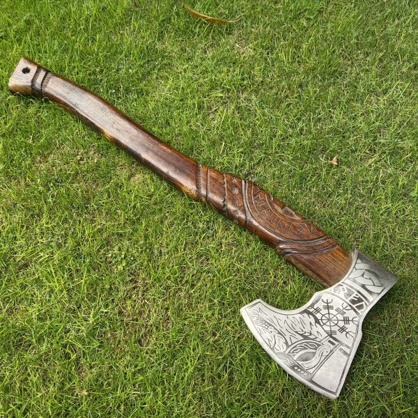 Beautiful Viking Axe with Hand Engraved Rose Wood Handle
