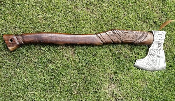 Beautiful Viking Axe with Hand Engraved Rose Wood Handle