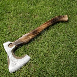 Snake Engraved Head Axe with Beautiful Ash Wood Handle