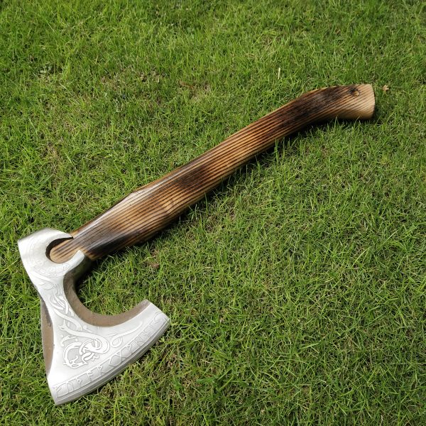 Snake Engraved Head Axe with Beautiful Ash Wood Handle