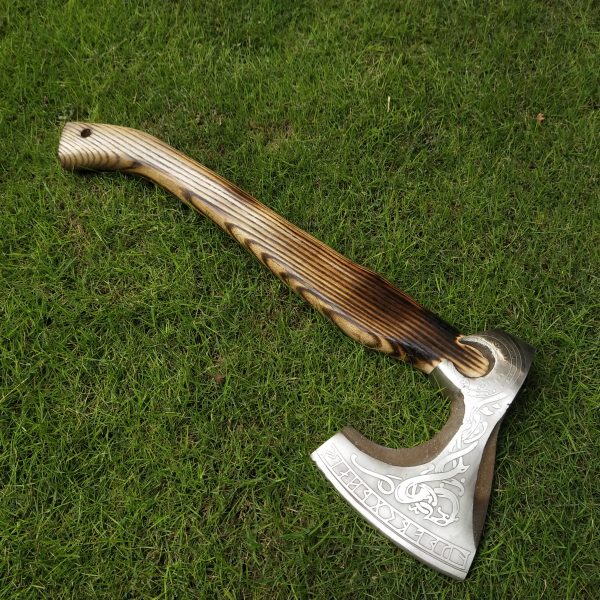 Snake Engraved Head Axe with Beautiful Ash Wood Handle