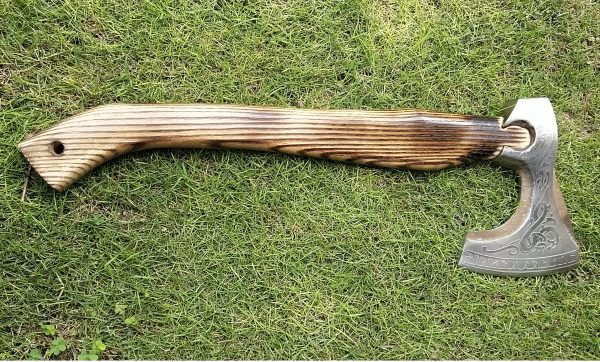 Snake Engraved Head Axe with Beautiful Ash Wood Handle