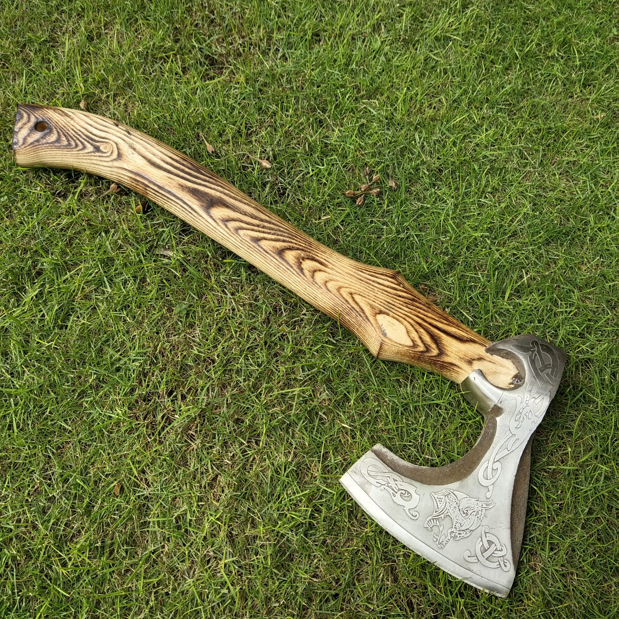 Lion Engraved Head Axe with Beautiful Ash Wood Handle Icon Industries