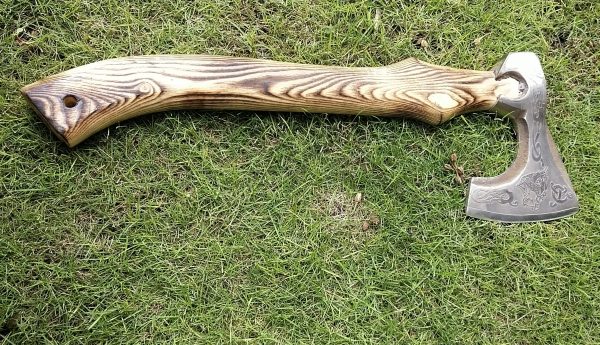 Lion Engraved Head Axe with Beautiful Ash Wood Handle