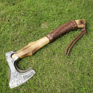 Paw Engraved Head Axe with Beautiful Ash Wood Handle
