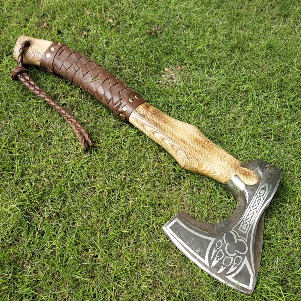 Paw Engraved Head Axe with Beautiful Ash Wood Handle