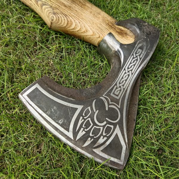 Paw Engraved Head Axe with Beautiful Ash Wood Handle