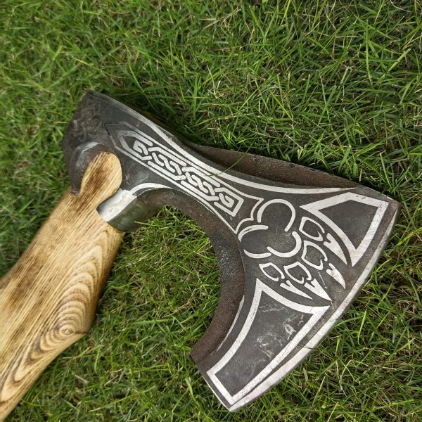 Paw Engraved Head Axe with Beautiful Ash Wood Handle