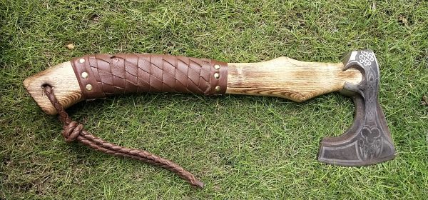 Paw Engraved Head Axe with Beautiful Ash Wood Handle