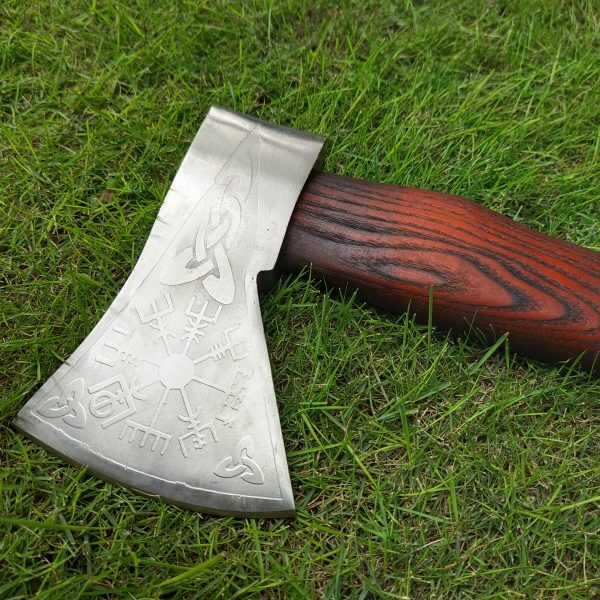Red Colored Engraved Head Axe with Beautiful Ash Wood Handle