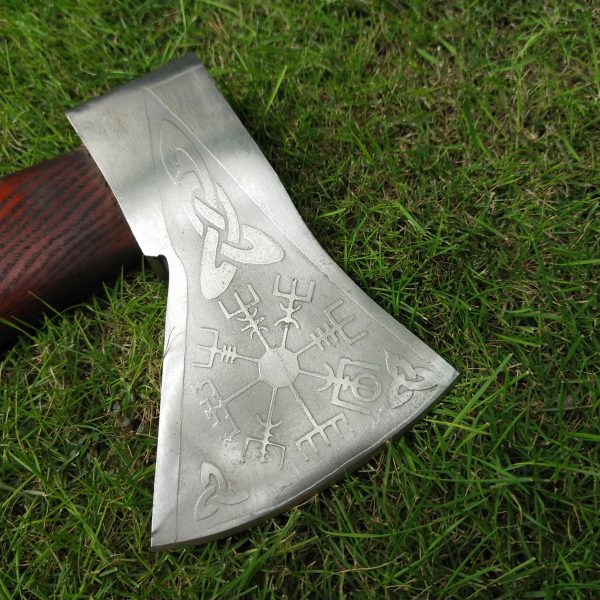 Red Colored Engraved Head Axe with Beautiful Ash Wood Handle