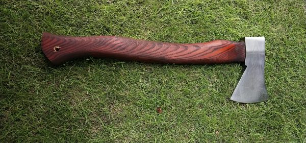 Red Colored Engraved Head Axe with Beautiful Ash Wood Handle