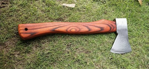 Red Globle Engraved Head Axe with Beautiful Ash Wood Handle