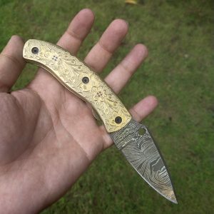 Hand Engraved Brass Handle Damascus Knife