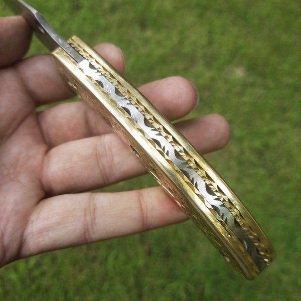 Hand Engraved Brass Handle Damascus Knife