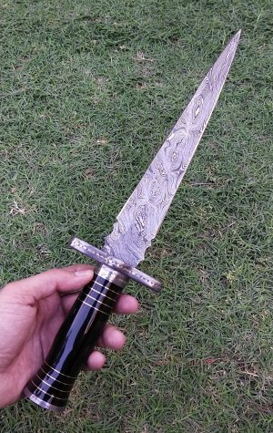 Beautiful Black Handled Damascus Blade Commando Knife