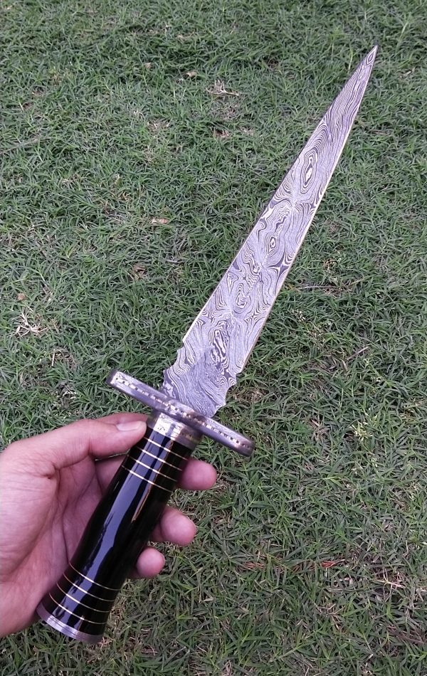 Beautiful Black Handled Damascus Blade Commando Knife