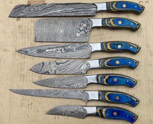 Beautiful Blue Wood Handle Chef Set