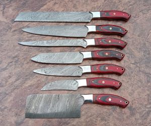 Beautiful Red Wood Handle Chef Set