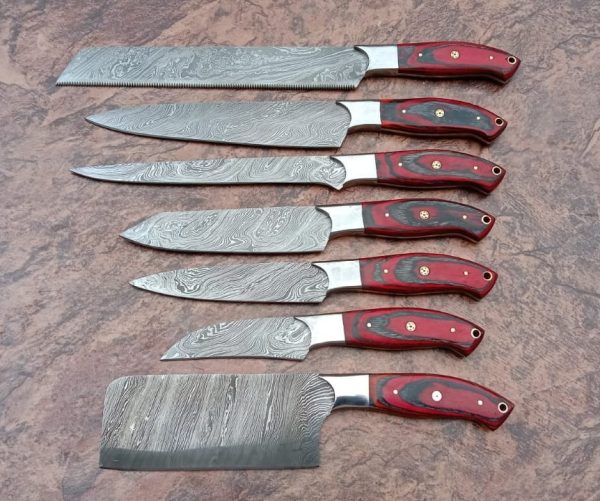 Beautiful Red Wood Handle Chef Set