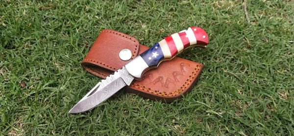 6.5 inches USA/Texas Handle Damascus Folding Knife