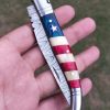 Lady USA/Texas Handle Damascus Folding Knife