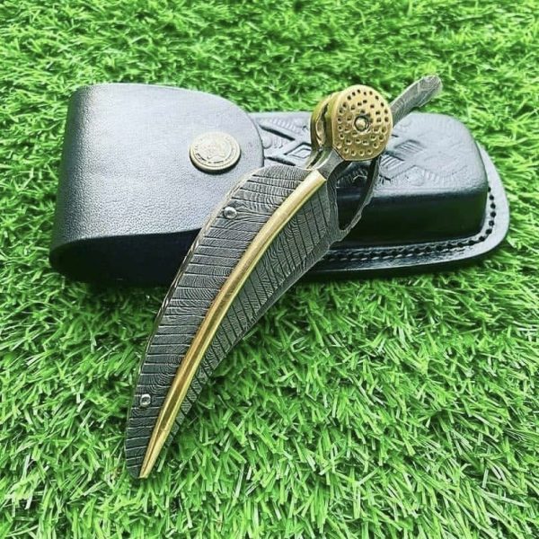 Full Damascus Steel Brass Leaf Folder