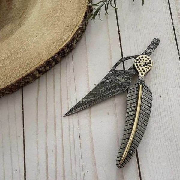 Full Damascus Steel Brass Leaf Folder