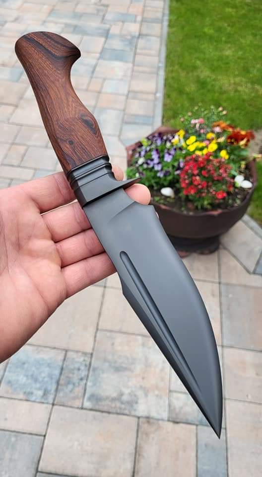 Black Powder Coated Hunter with Blood Groove Walnut Wood Handle