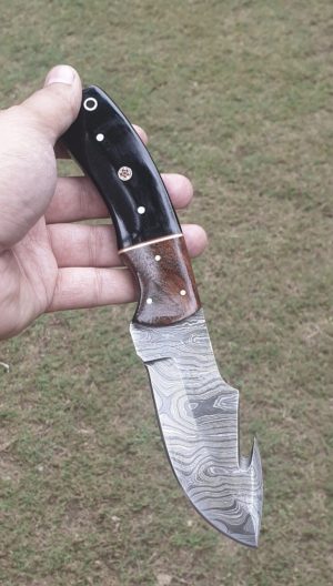 II-13 Hunting Skinning Gut Hook Damascus Knife Black Handle