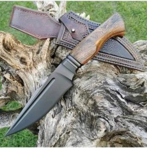 Black Powder Coated Hunter with Blood Groove Walnut Wood Handle