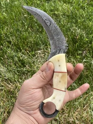 Karambit Damascus Steel Knife with Bone Handle