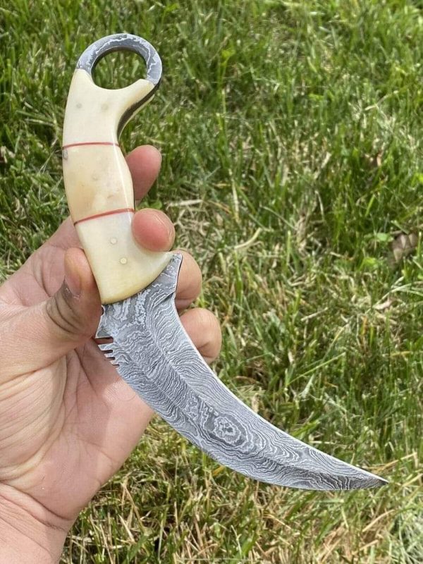 Karambit Damascus Steel Knife with Bone Handle