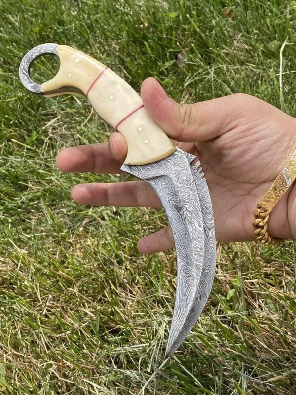 Karambit Damascus Steel Knife with Bone Handle