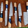 Beautiful Olive Wood and Blue Resin Handle Chef Set