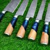 Beautiful Olive Wood and Blue Resin Handle Chef Set