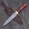 Beautiful Red Handle Damascus Double Edge Knife