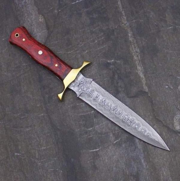 Beautiful Red Handle Damascus Double Edge Knife