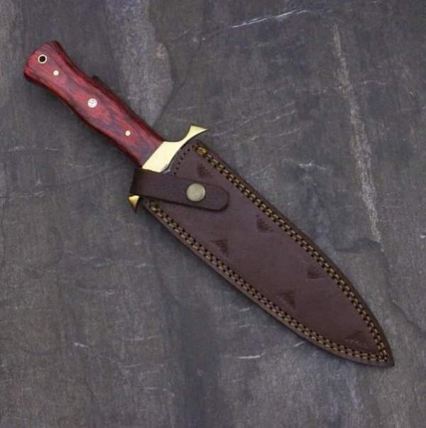 Beautiful Red Handle Damascus Double Edge Knife