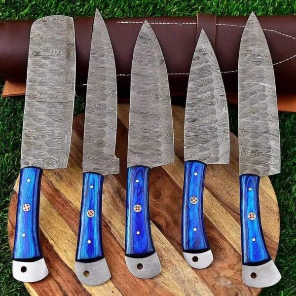 C2- Blue Wood Handle Chef Set
