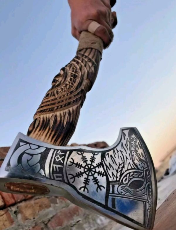 Beautiful Viking Axe with Hand Engraved Ash Wood Handle