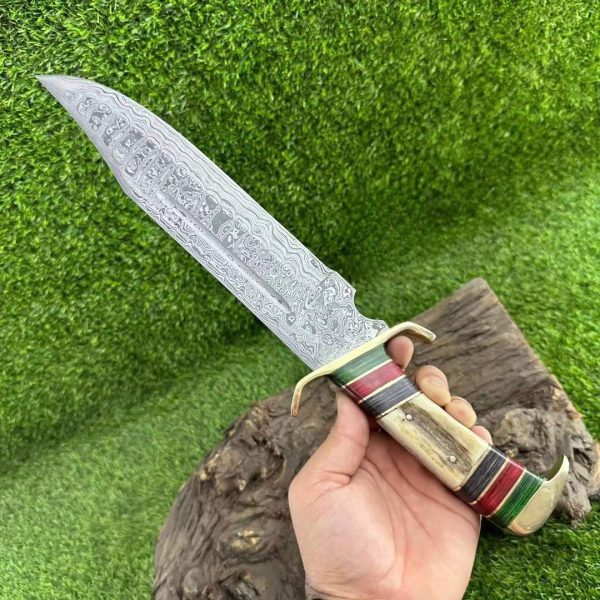 Beautiful Antler Handle Damascus Knife TR65
